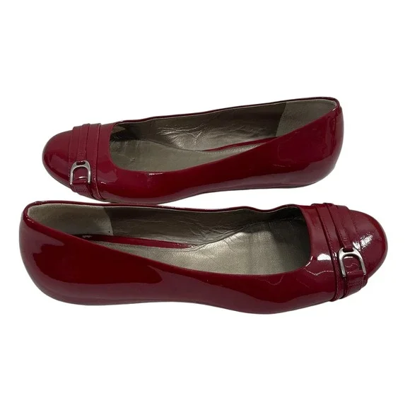Cole Haan Red Patent Leather Ballet Flats Buckle Detail Shoes Nike Air Sole 7.5 - Picture 1 of 10